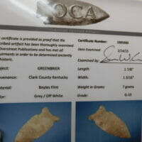 Greenbrier G-10 OCA Cert | Fossils & Artifacts for Sale | Paleo Enterprises | Fossils & Artifacts for Sale