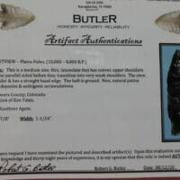FirstView Butler COA | Fossils & Artifacts for Sale | Paleo Enterprises | Fossils & Artifacts for Sale