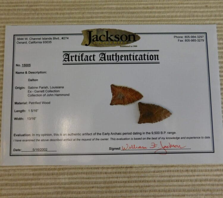 Authentic Dalton Point artifact COA