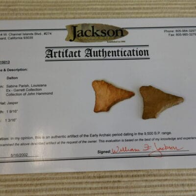 Authentic Dalton Point artifact COA