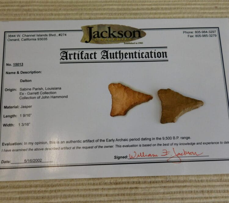 Authentic Dalton Point artifact COA