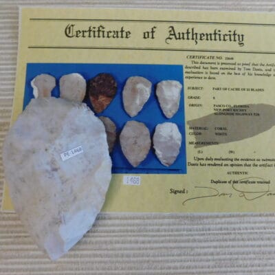 Authenticated Native American Fossil Coral Preform/Blade COA