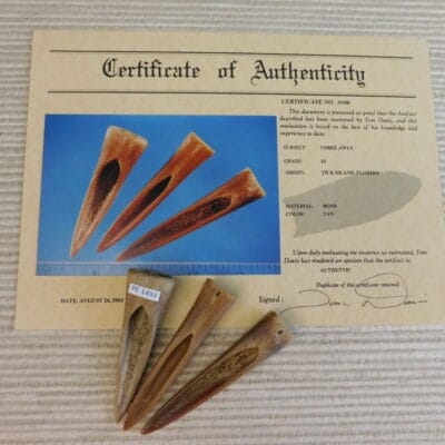 Certified Authentic Native American Artifact: 3 Awls-COA