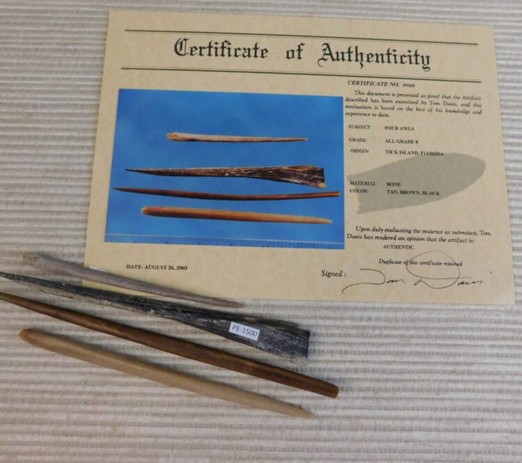 Certified Authentic Native American Artifact: 4 Awls-COA