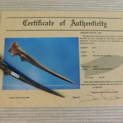 Certified Authentic Native American Artifact: Awl-COA