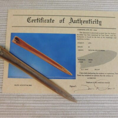Certified Authentic Native American Artifact: Awl-COA