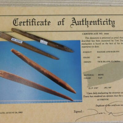 Certified Authentic Native American Artifact: Dagger & Hair Pin-COA