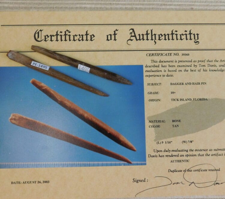 Certified Authentic Native American Artifact: Dagger & Hair Pin-COA