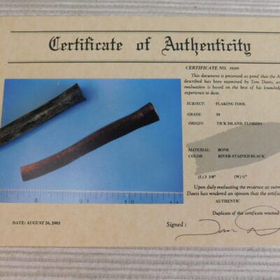 Certified Authentic Native American Artifact: Flaking Tool-COA