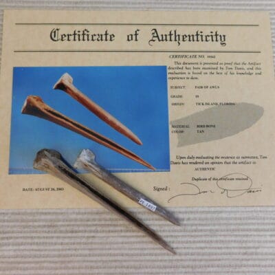 Certified Authentic Native American Artifact: Pair of Awls-COA