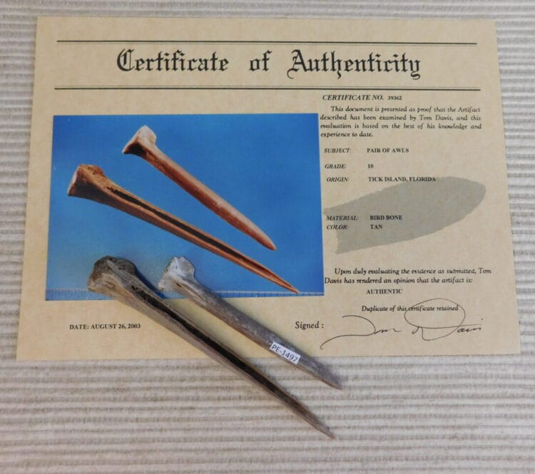 Certified Authentic Native American Artifact: Pair of Awls-COA