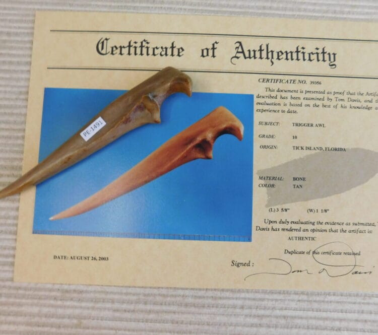 Certified Authentic Native American Artifact: Trigger Awl-COA included